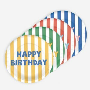 assiettes - happy birthday rayures