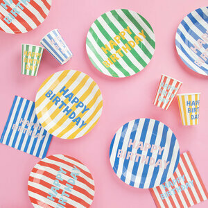 gobelets - happy birthday rayures