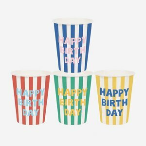 gobelets - happy birthday rayures