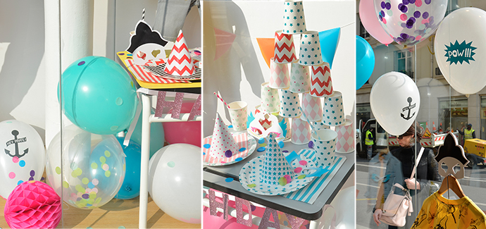 Détails display vitrine Maralex ballons et gobelets